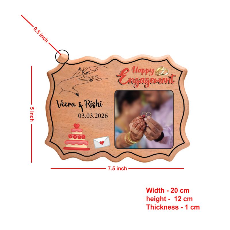 Personalized Happy Engagement Wooden Photo Frame | Engagement Gift for Couples  Congratulations Gift for Newly Engaged Friends & Family